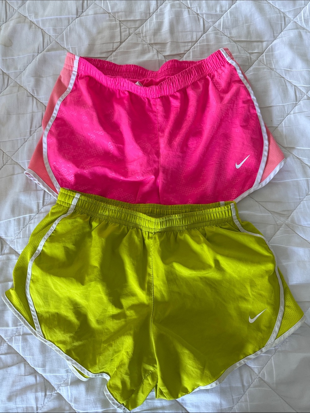Nike Dri Fit Bright Pink & Lime Running Shorts Pair